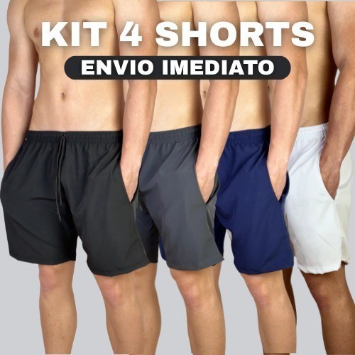 Kit 4 Shorts Bermudas Liso Lisa Masculino Tactel Elastano Básico Academia Treino Futebol