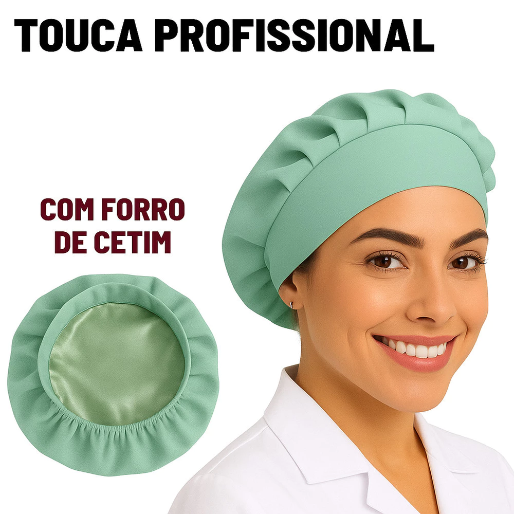 Touca cirúrgica tamanho único feminina Forrada com Cetim Gorro enfermagem veterinária odonto cozinheira