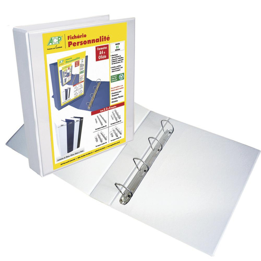 Fichário Universitário 4 Argolas Branco 3344 ACP - 1 Unidade