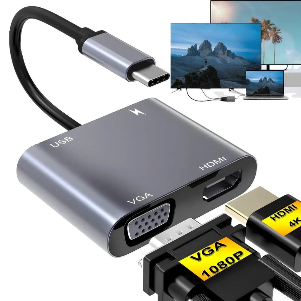 Adaptador Conversor 2 Em 1 Usb Tipo C Para Hdmi E Vga Wbcom