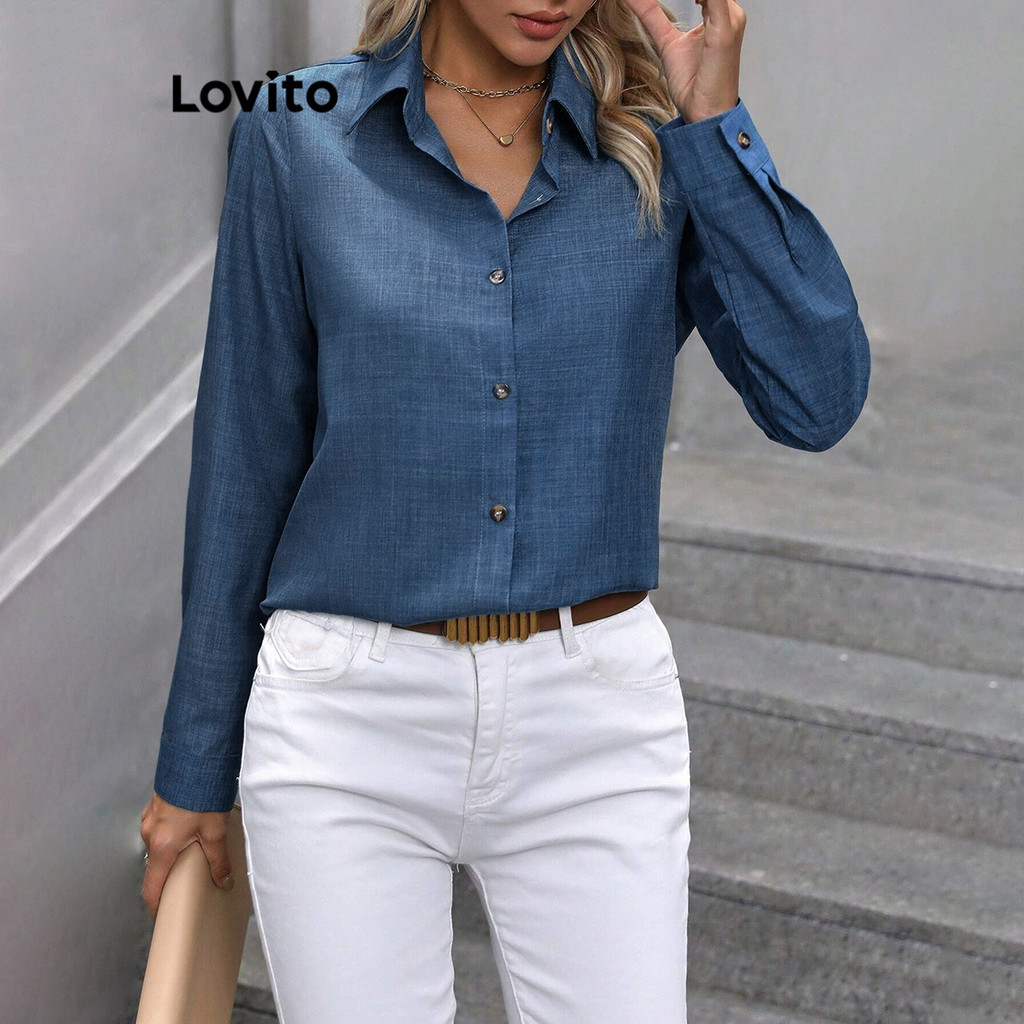 Lovito Blusa Elegante Blusa Lisa Com Botões Para Mulheres LBL12275 (Multicolorido)