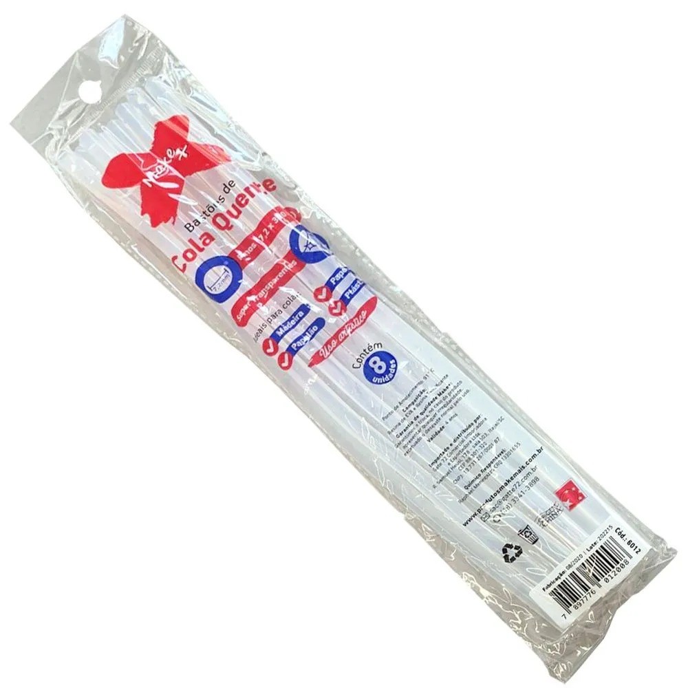 Bastão de Cola Quente Fina Blister 8 unidades 7,2x300mm Make+ - 6012