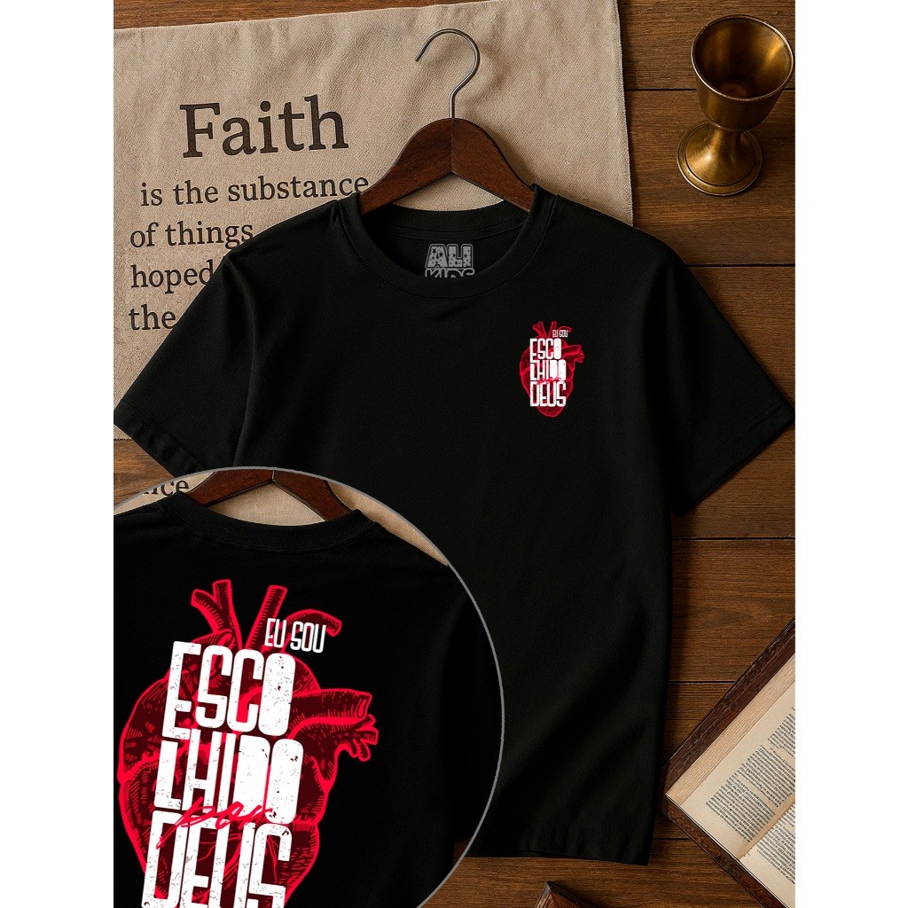 Camiseta 100% Algodão Gospel Juvenil e Infantil Menino Menina 2 ao 16 anos Escolhido por Deus