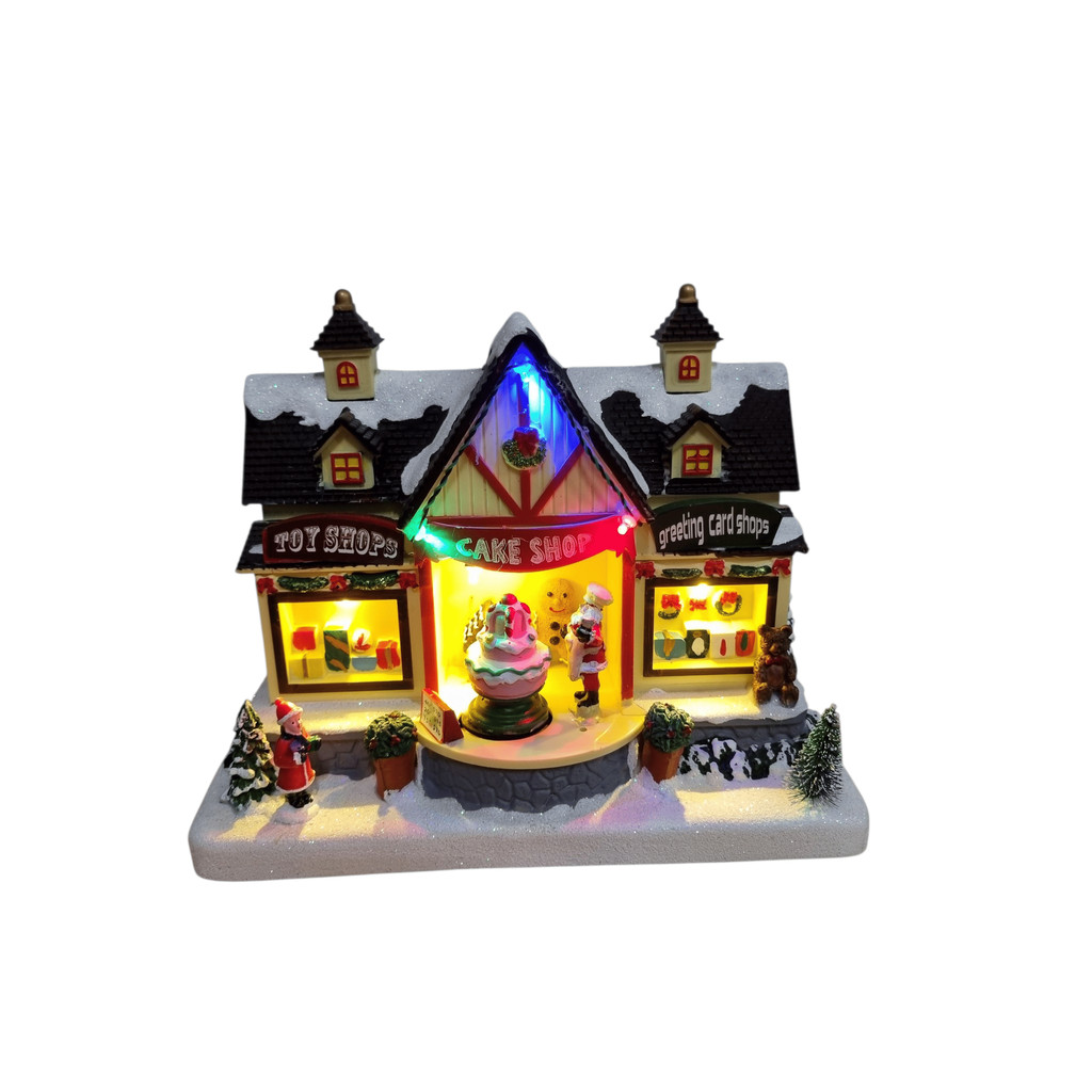 Casinha de bolo vila natalina com movimento led e musica