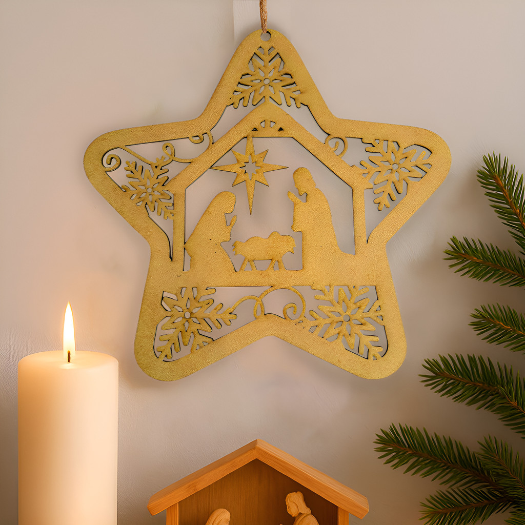 Estrela Mdf Natal Menino Jesus Decoração Porta Parede 26 Cm
