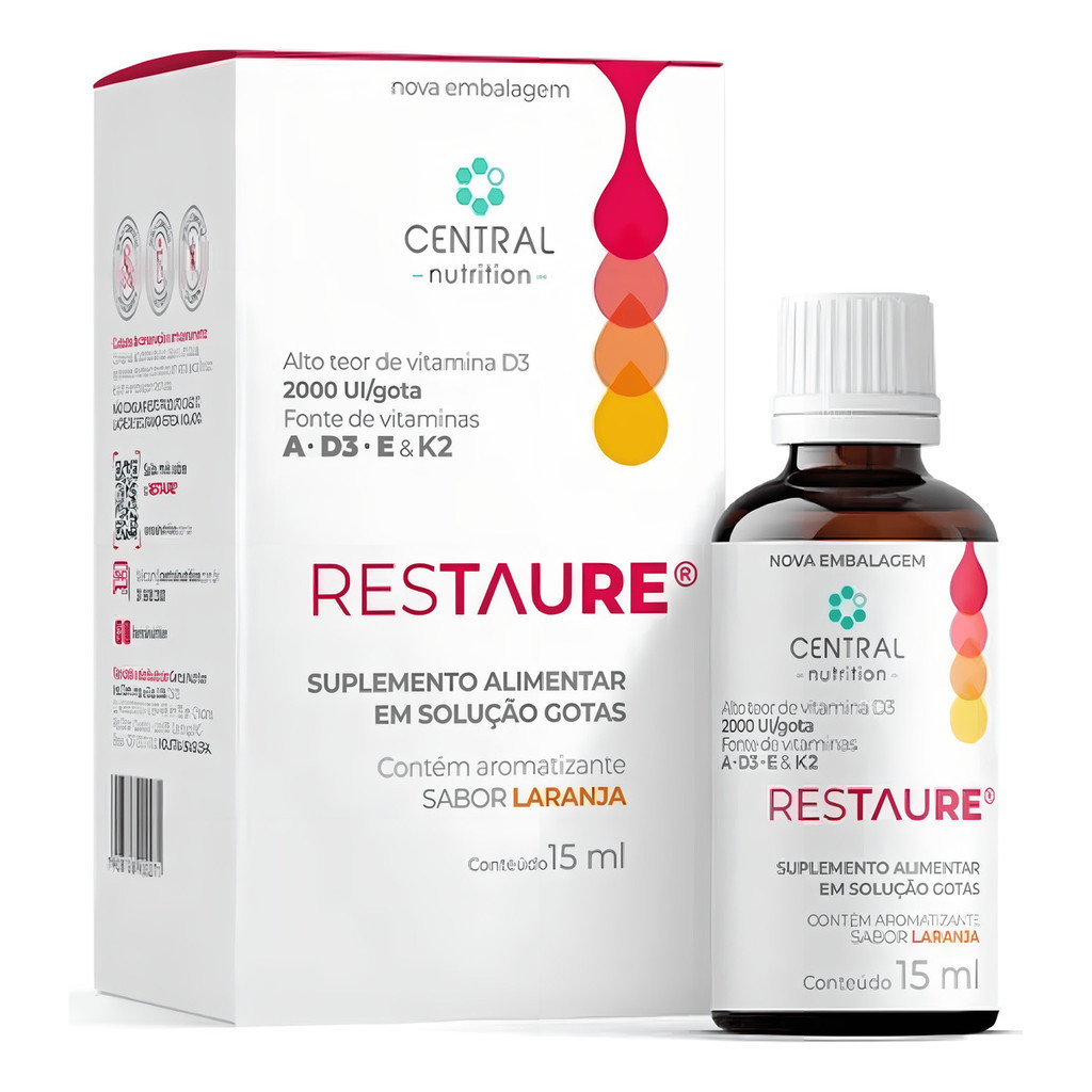 Restaure® 15ml sabor Laranja Central Nutrition - Vitamina A, D3, E E K2
