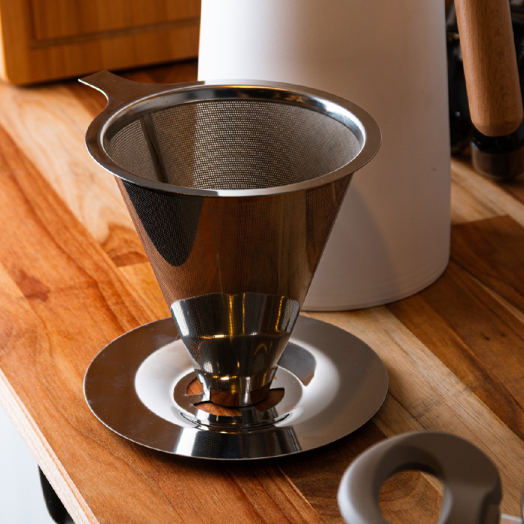 Filtro de Café Lyor Permanente Grande N103 Aço Inox Cafeteira Garrafa Inoxídavel Prata Suporte Melita 3 Corações