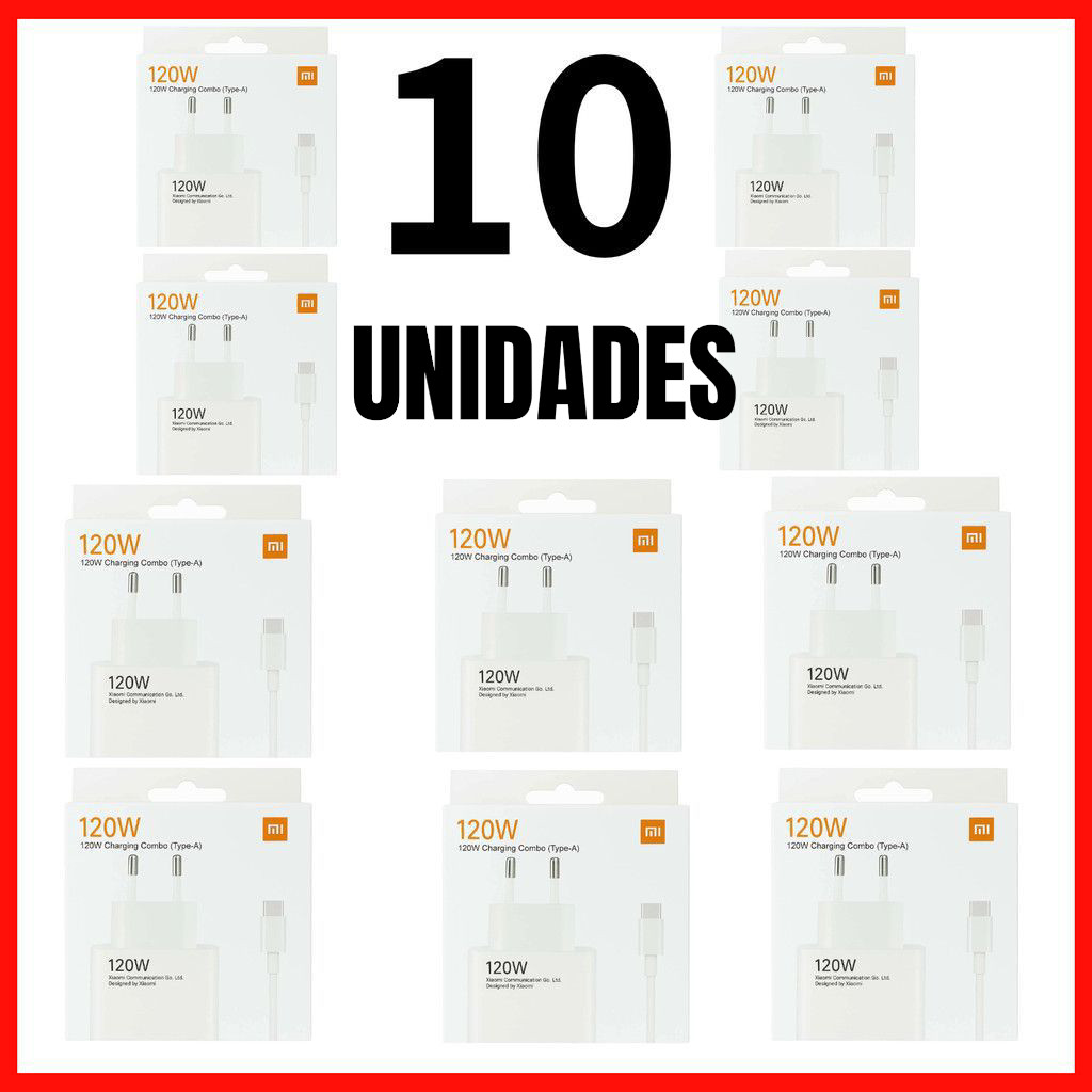 Atacado Kit 4/10 Carregador Completo Turbo Power Xiaomi Cabo USB + Cabo Tipo C 120W E 67W