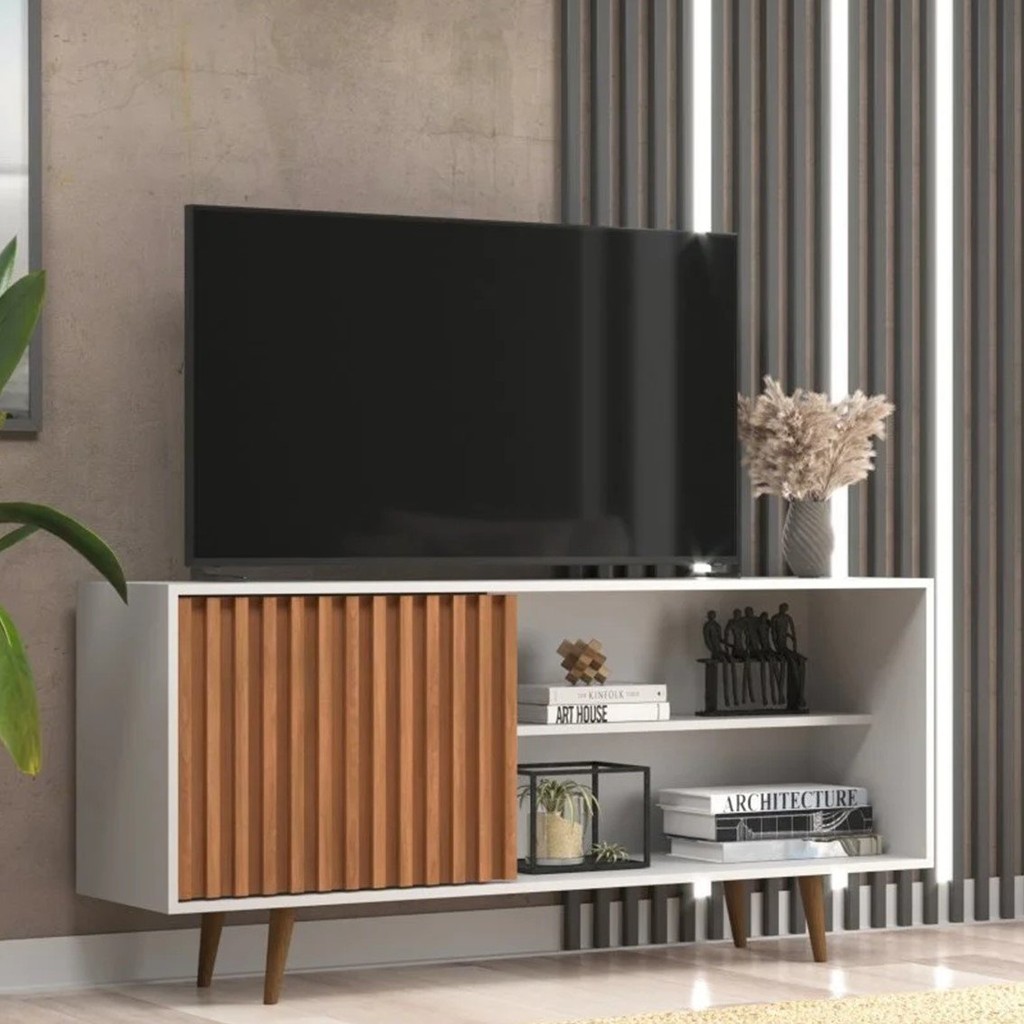 Rack para Tv até 55 Polegadas Ripado San Diego Freijó/Branco em Oferta na Shopee