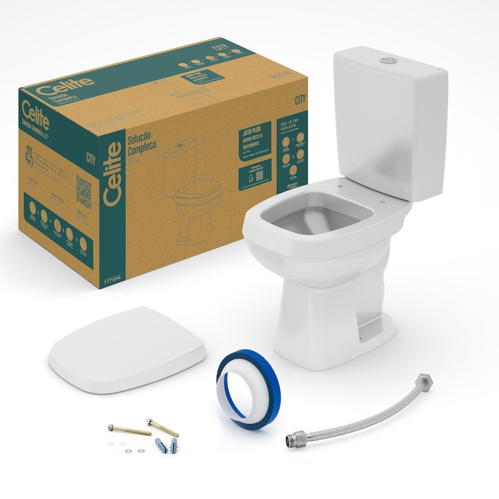 Kit de Bacia com Caixa Acoplada 3/6L e Itens de Instalação City Celite Cinza/Prata Cinza Prata