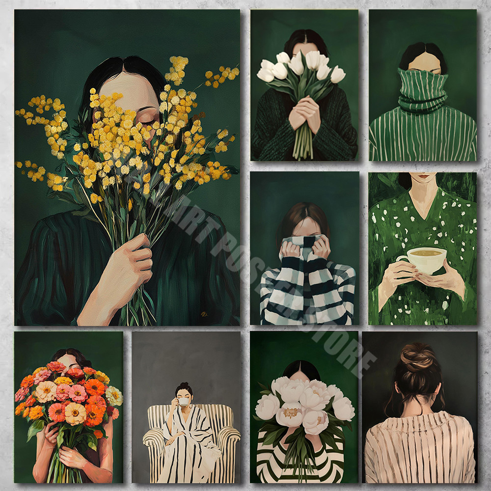 Abstrato Moda Menina Flor Mínima Japandi Cartaz Pintura Em Tela Impressões De Parede Fotos em Oferta na Shopee