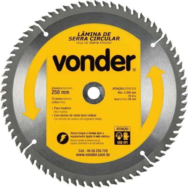 Lâmina de Serra Circular C/ Dentes 250x30mm 72 dentes Vonder