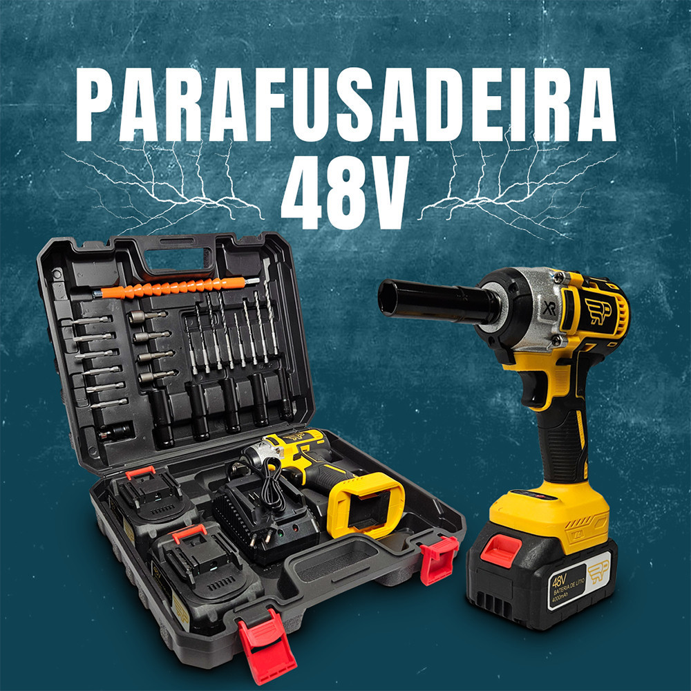 Furadeira Parafusadeira Chave Impacto Elétrica de Roda 48V 500Nm 2 Baterias Completo Alta Potência-LEGAL