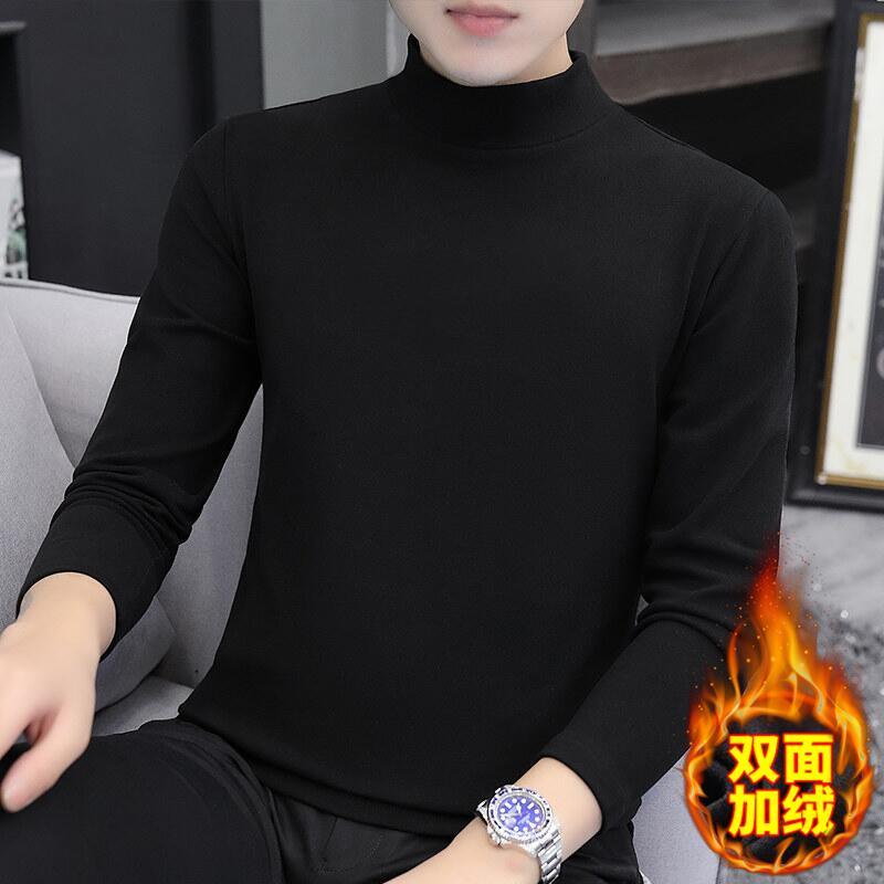 Camiseta masculina de manga comprida com gola meia alta de veludo alemão dupla face camisa de fundo quente masculina out