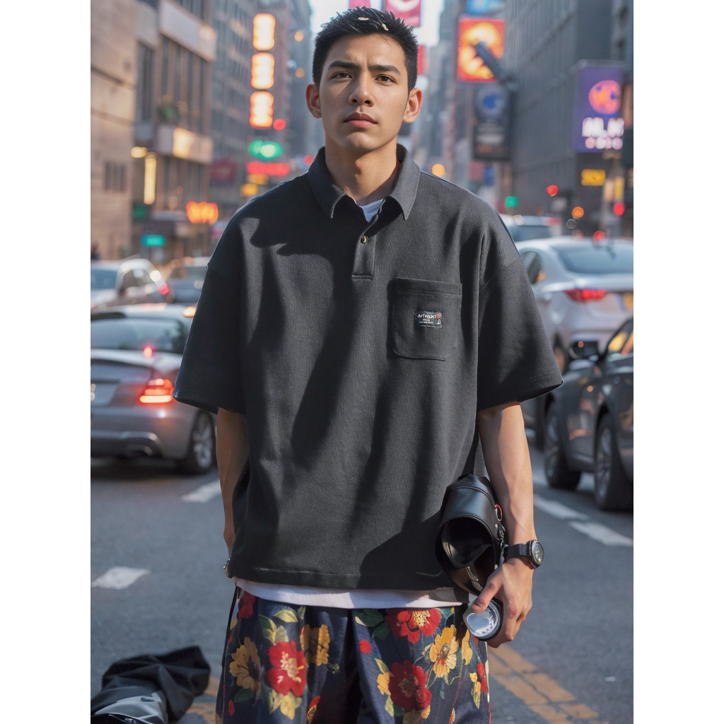 Camisa polo de manga curta estilo Hong Kong masculina solta meia manga camiseta Street Wear High-End respirável juventud