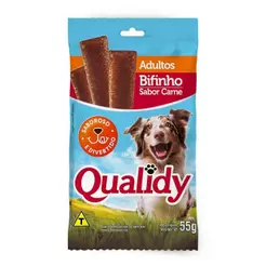 Ração para Cães Qualidy Bifinho Adultos Carne 55g - Embalagem com 20 Unidades