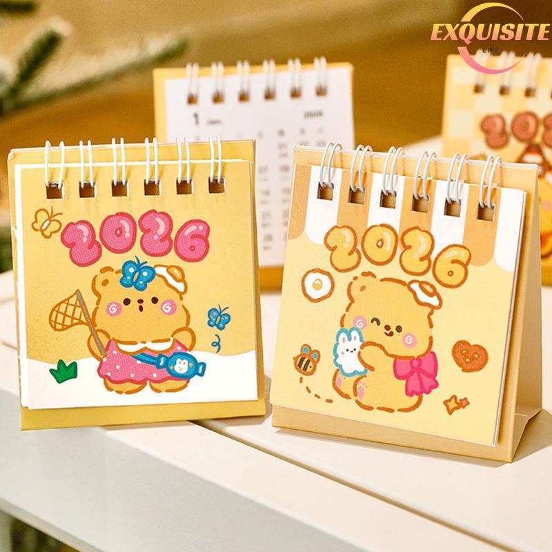 [EL-t] 2026 Custard Bear Calendário De Mesa Bobina Portátil Planejador De Programação Decoração Diário Material Escolar