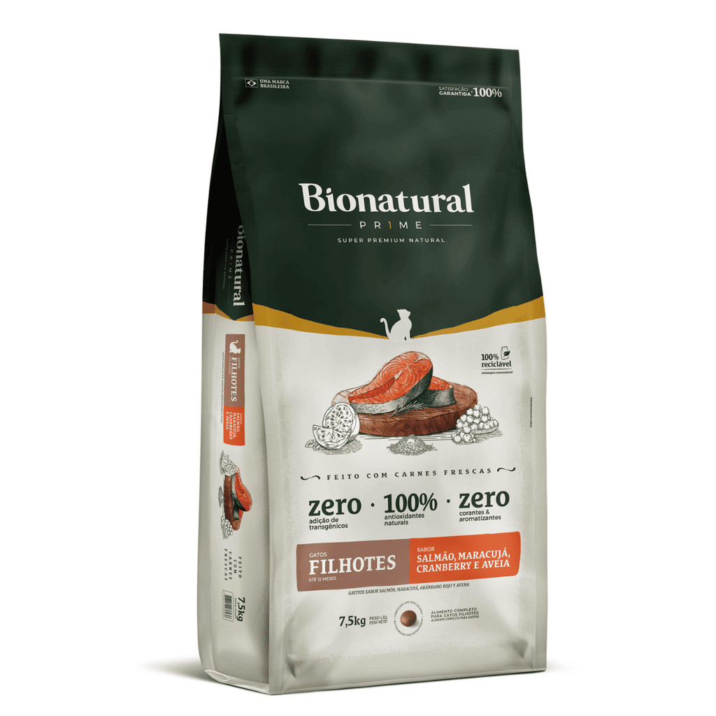 Ração para Gatos Ração Bionatural Prime Super Premium Natural Filhotes Sabor Salmão 7,5kg