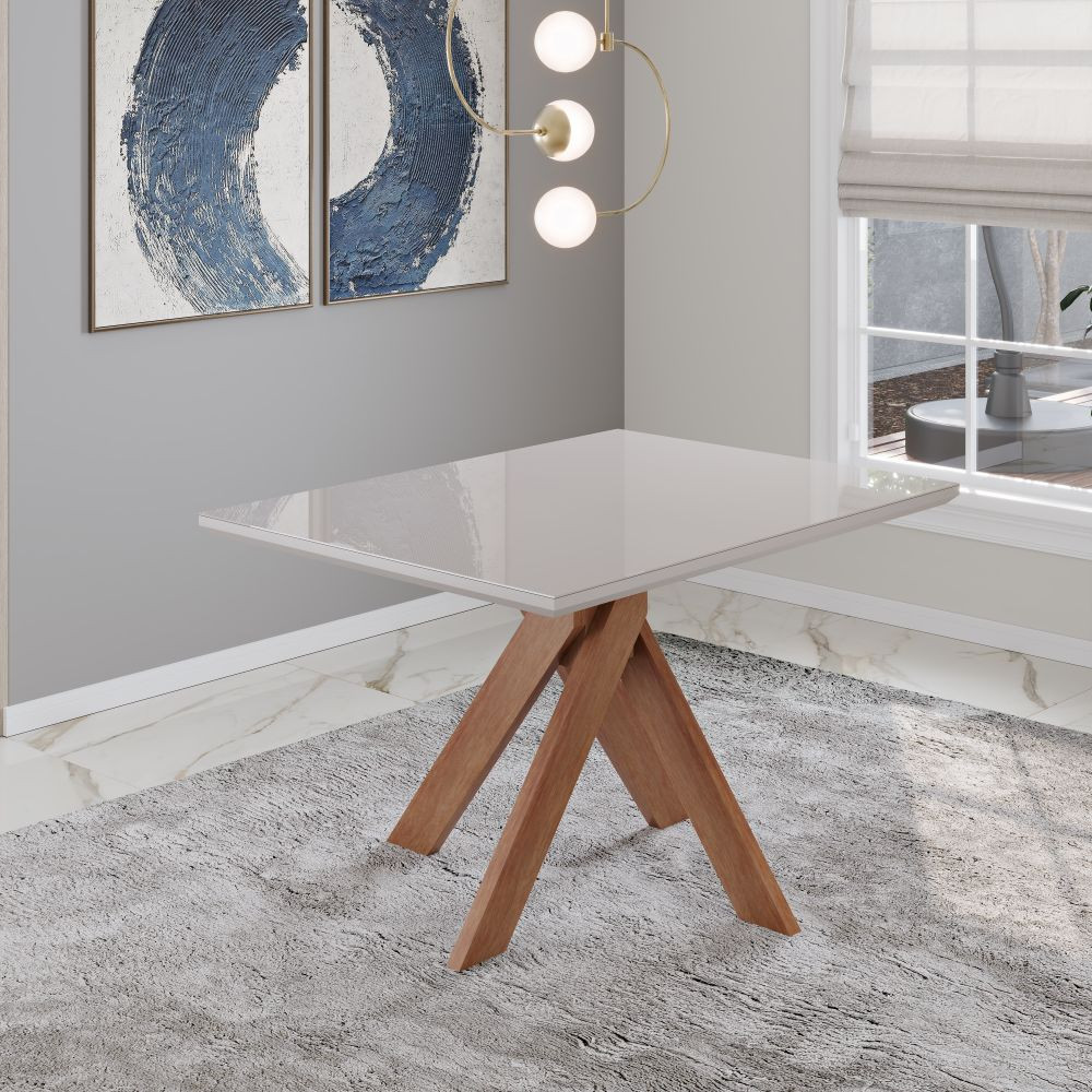 Mesa de Jantar 120cm com Tampo de Vidro Mônaco Madetal