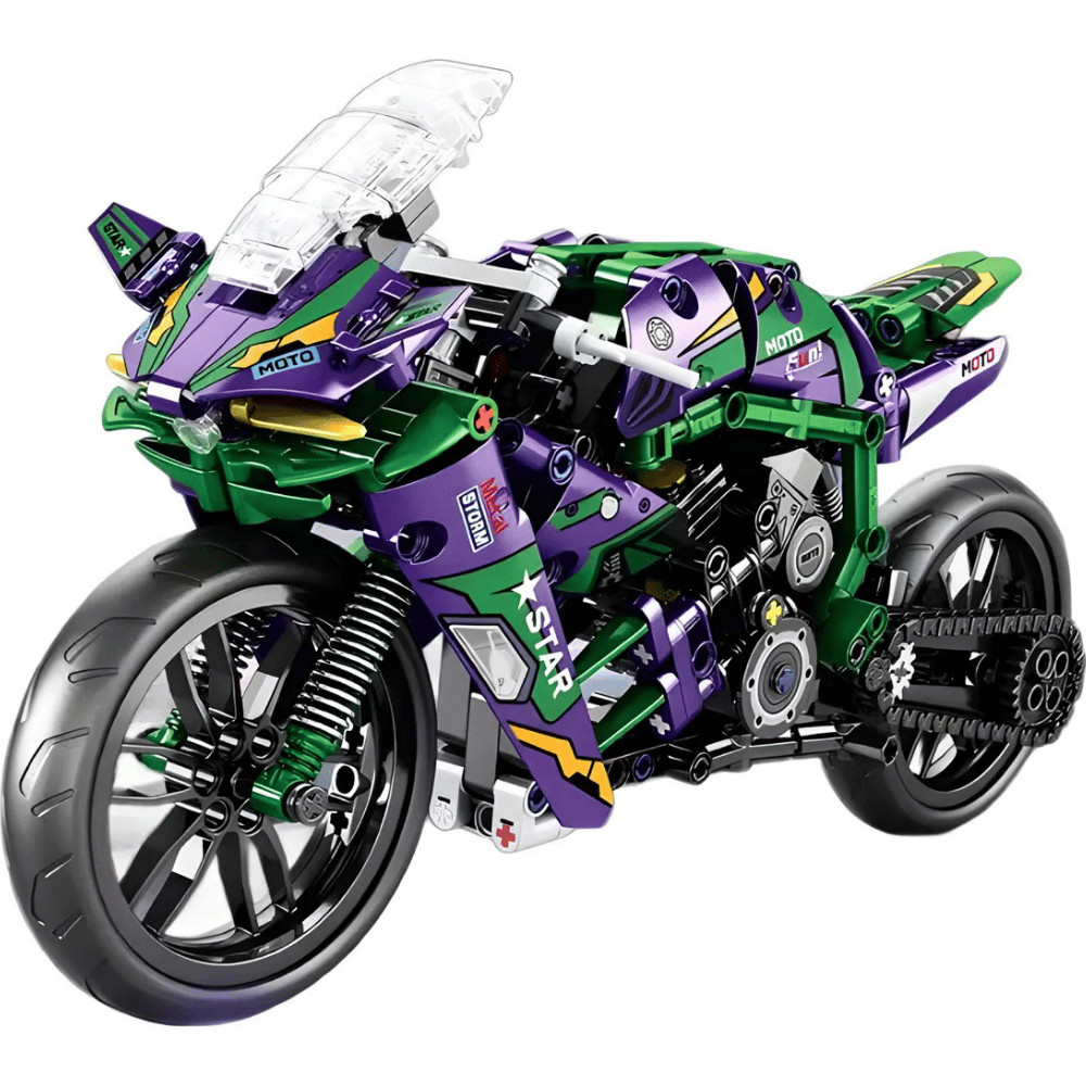 Blocos de Montar Motocicleta Racing Roxa e Verde 458 Peças - Golden Rio