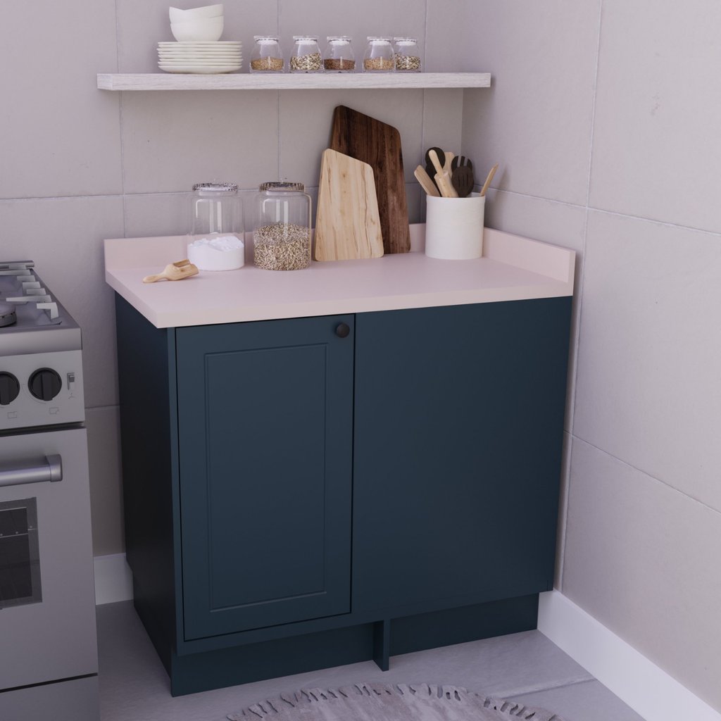 Balcão de Canto Cozinha 100% MDF sem Tampo Sevilha Herval Azul/Órion Azul