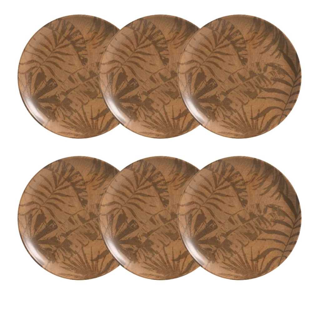 Conjunto 6 Pratos Rasos Jantar Grande Palm Tree Terracota Cerâmica Alleanza