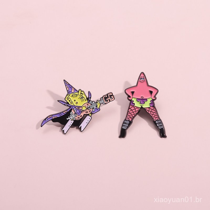 Broche de Guitarra Patrick Star, Desenho Animado, Metal, Decoração para Roupas e Bolsas, Distintivo NHAN