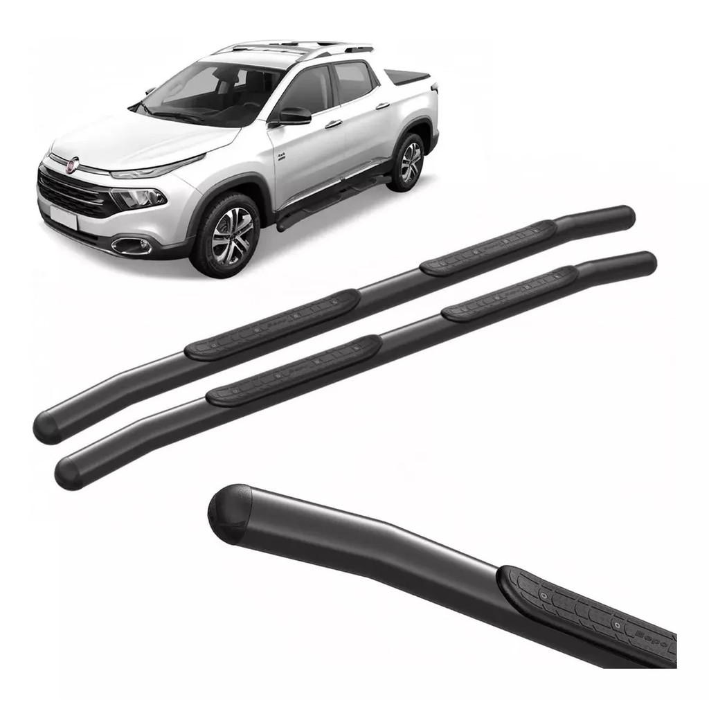 ESTRIBO TUBULAR TIPO ORIGINAL ACO PRETO FIAT TORO 2016 A 2023 BEPO ENDURANCE FREEDOM VOLCANO