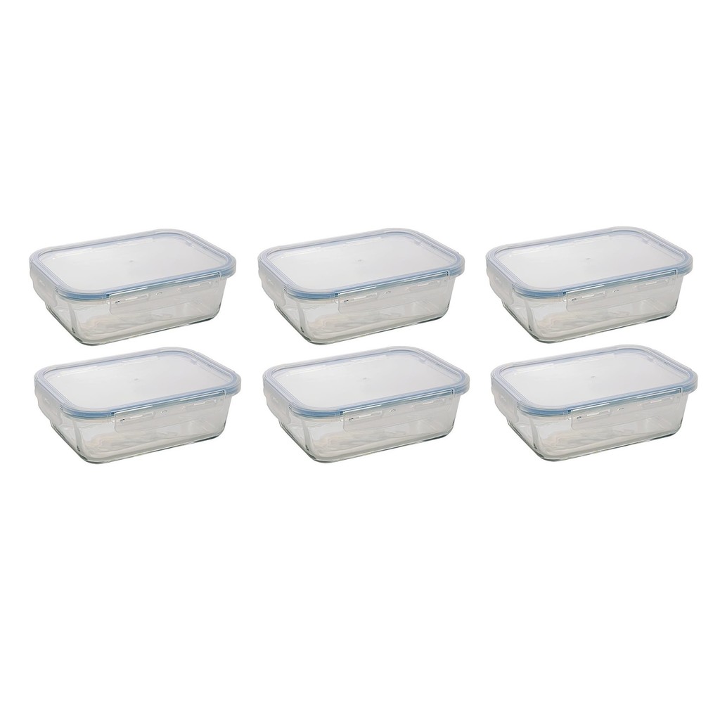 Jogo 6 Potes De Vidro Herméticos 1L Marmita Refratário 4 Travas Micro-ondas Freezer Reutilizável Bpa Free Vedação