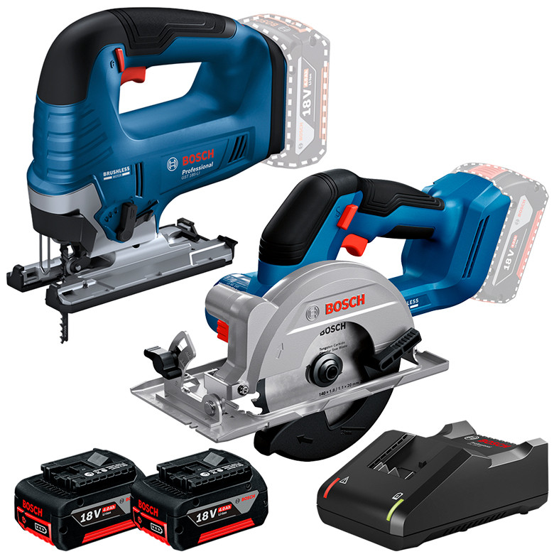 Kit Serra Tico-Tico GST 185-LI + Serra Circular 5.1/2" (140mm) GKS 18V-51 + 2 Bateria 4Ah + Carregador Rápido Bosch