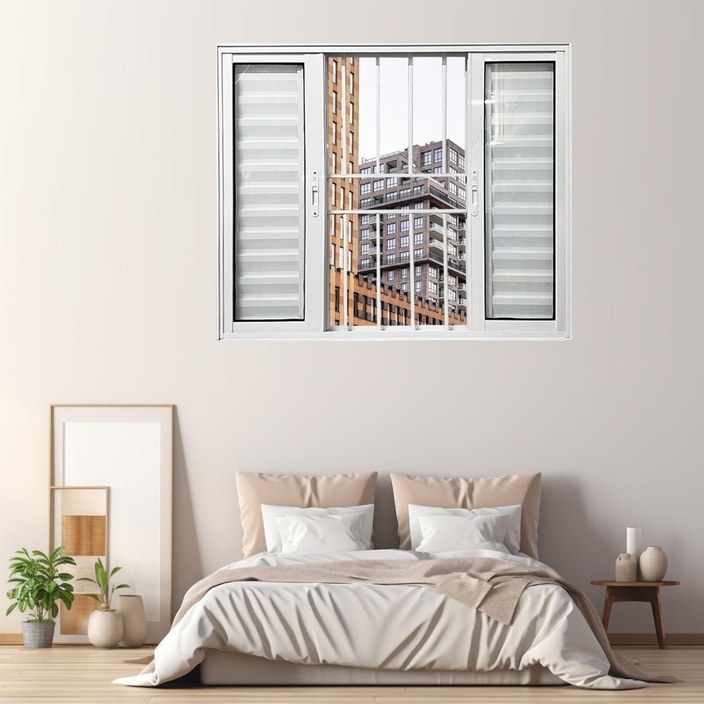 Janela Veneziana de Alumínio 6 Folhas 120 X 150cm Linha 25 com Grade Esquadrias Bergamo 120cm x 150cm