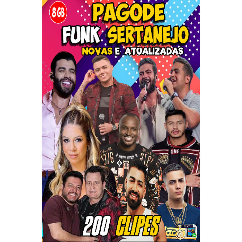 Pen Drive 8gb Com 200 Clipes Pagode Funk E Sertanejo Mp4 + BRINDE