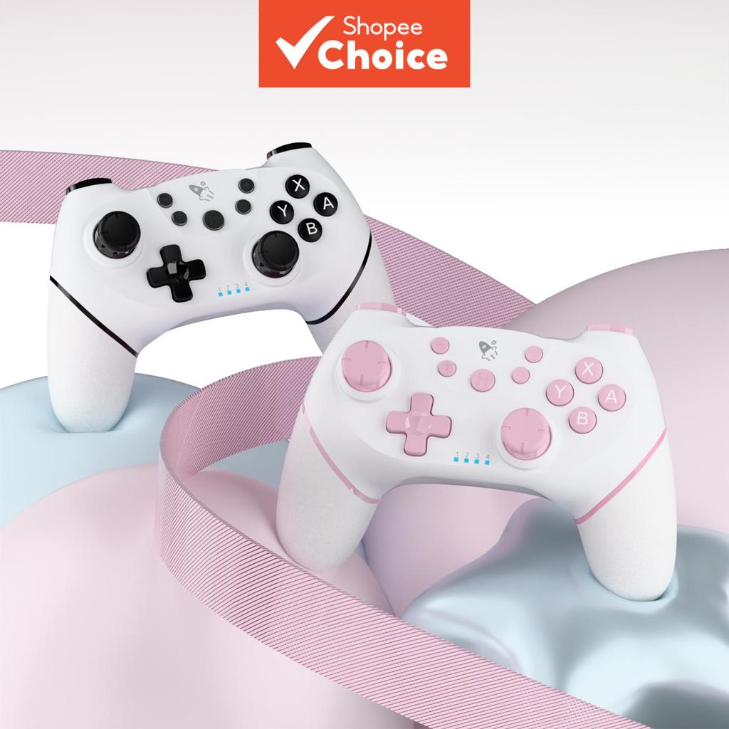 Controladores de Jogo Sem Fio Rosa & Preto & Branco 2-Pack com Giroscópio de 6 Eixos e Turbo para Nintendo Switch