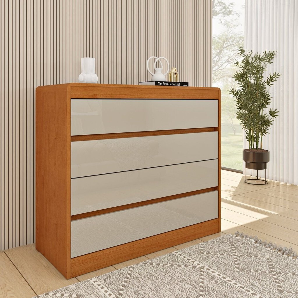 Cômoda 4 Gavetas Orgânica 100% MDF 91cm Luna Espresso Móveis Marrom/Cinamomo/Off White Cinamomo/Off White