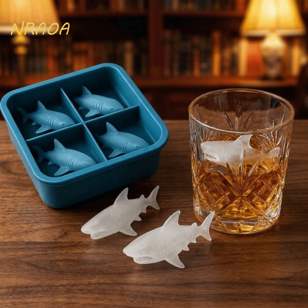 NRAOA Molde De Gelo Em Forma De Tubarão , 2 Peças , Bandeja De Cubos 3D De Silicone De Qualidade Alimentar , Antiaderent