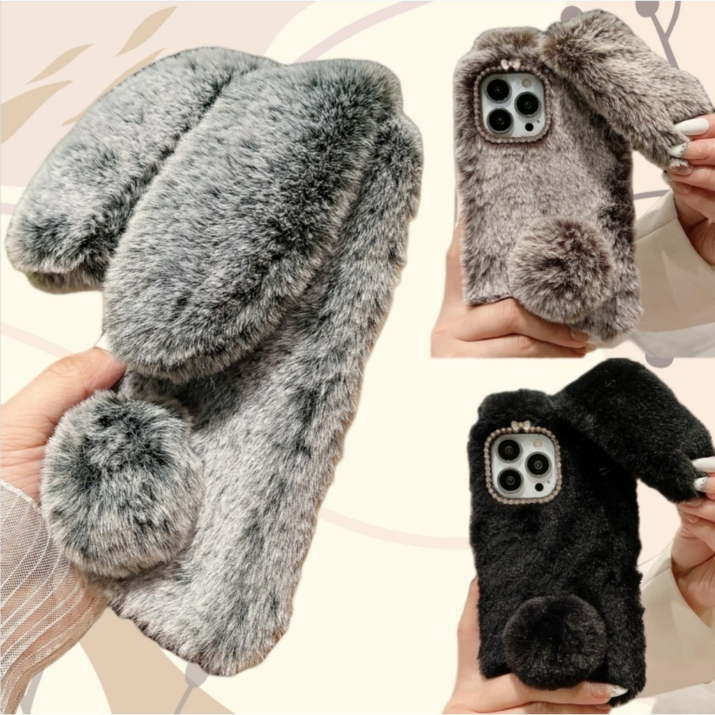 Para Samsung A06 A16 A05s A15 A25 A04s A04e A14 A24 A34 A54 Capa De Telefone De Coelho De Pelúcia + Moldura De Strass De