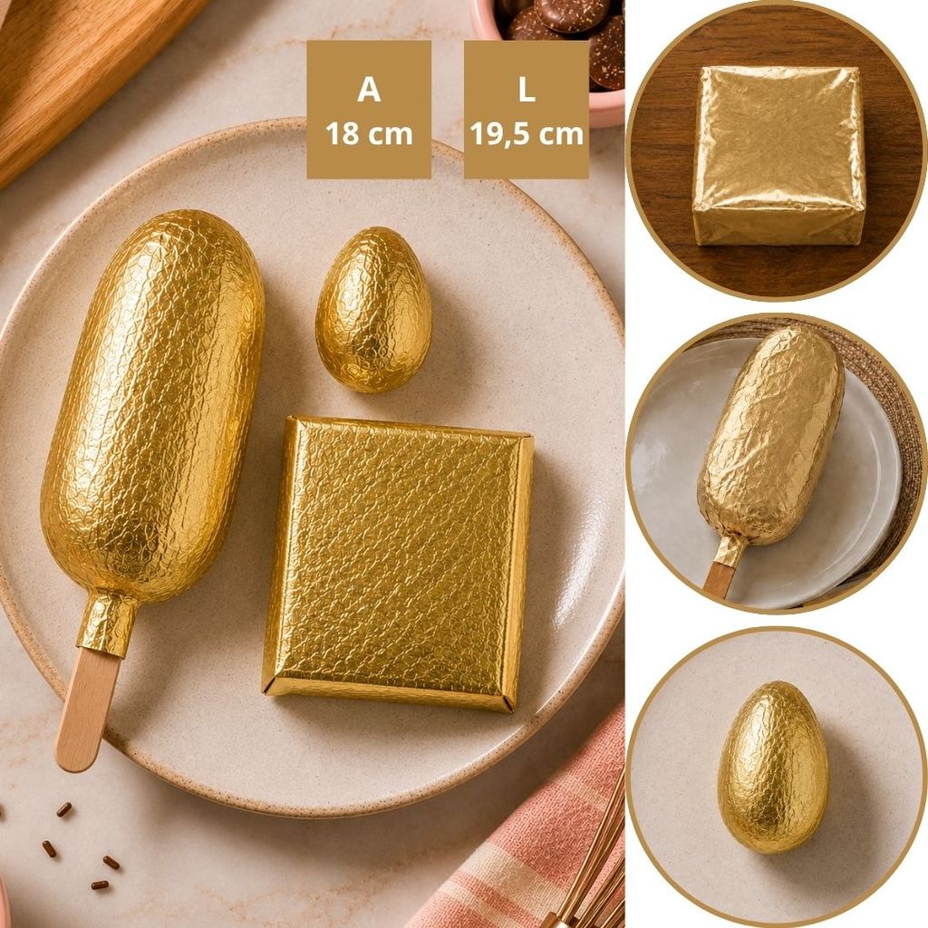 100~500 FOLHAS PAPEL CHUMBO OURO FOSCO 18X19,5 CM P/ BOLO GELADO CHOCO