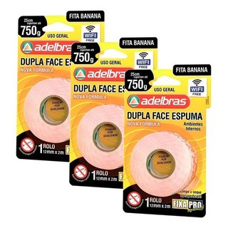 3 Uni Fita Dupla Face Espuma 12mm X 2m Adelbras Branco Lisa Fixação Objetos Decoração Montagem Superfícies