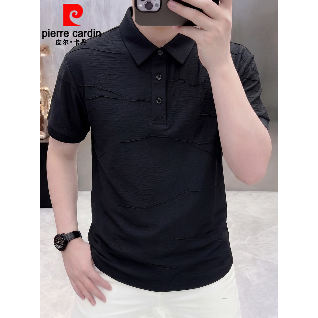 Pierre Cardan moda cor sólida lapela manga curta camiseta masculina verão novo estilo Casual Wear respirável meia manga