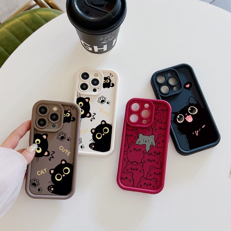 Capa De Celular Para Samsung Galaxy A57 A17 A27 A56 5G A07 A06 A16 A15 A25 A55 A37 A35 A36 A26 Silicone Líquido Gato Pre