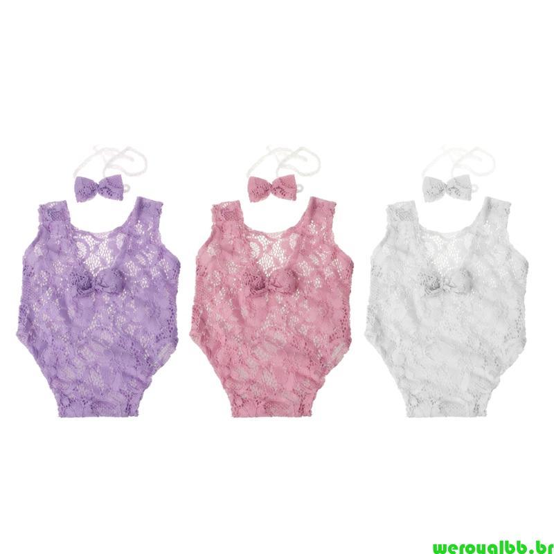 weroyalbb Conjunto De Body Para Cabeça De Bebê , Adereços Fotografia De Recém-Nascidos , Kit De Macacão Floral De Renda
