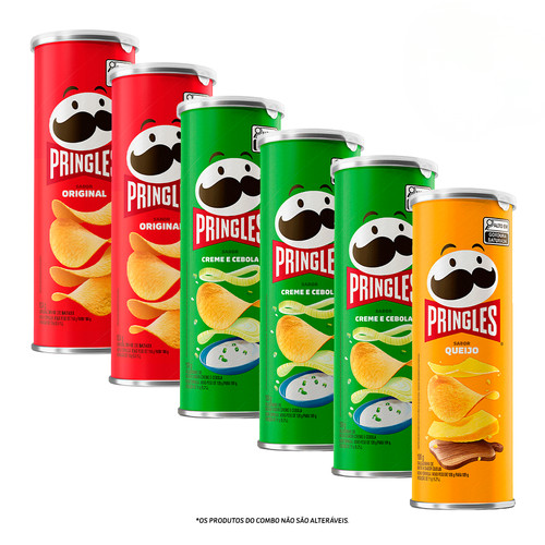 Combo Pringles Creme e Cebola 3 unid + Pringles Original 2 unid + Pringles Queijo 1 unid