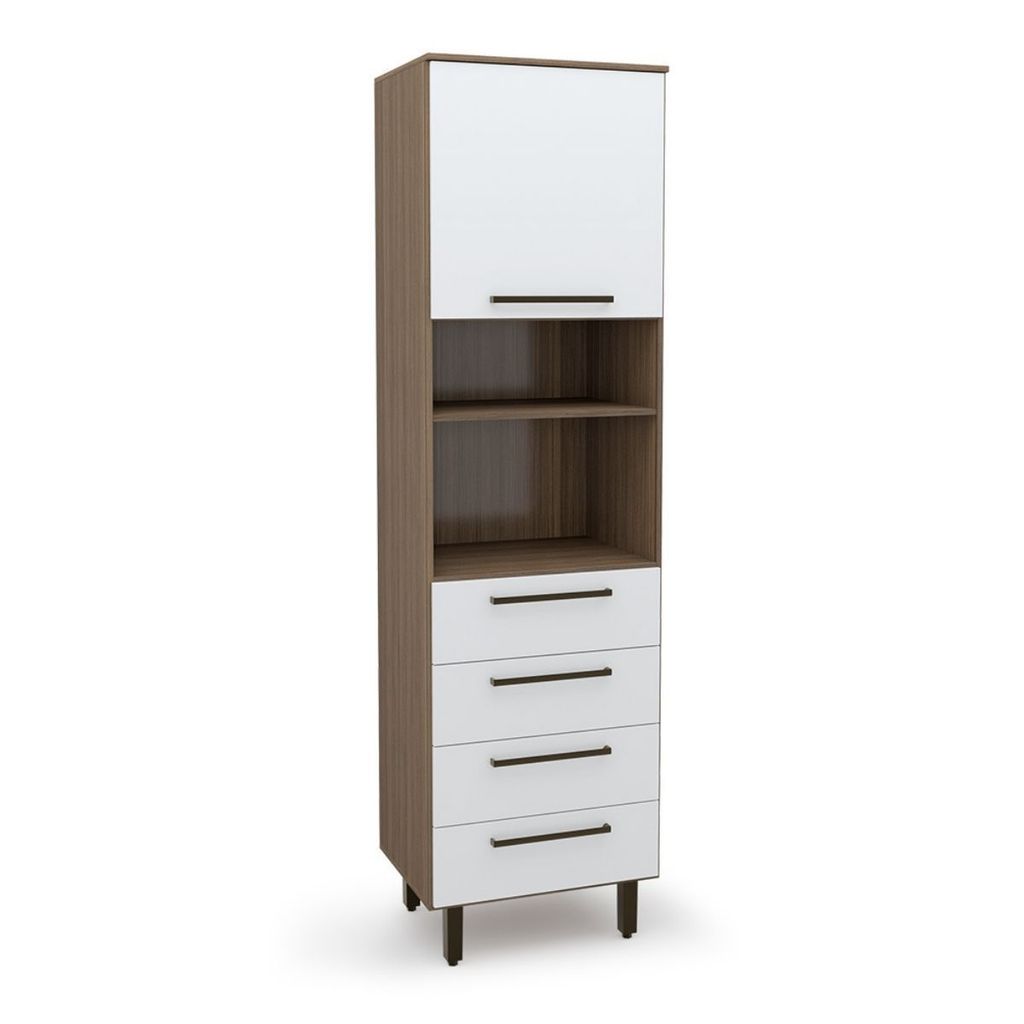 Paneleiro 1 Porta 4 Gavetas Evolution Plus Branco/Tannat Tannat/Branco