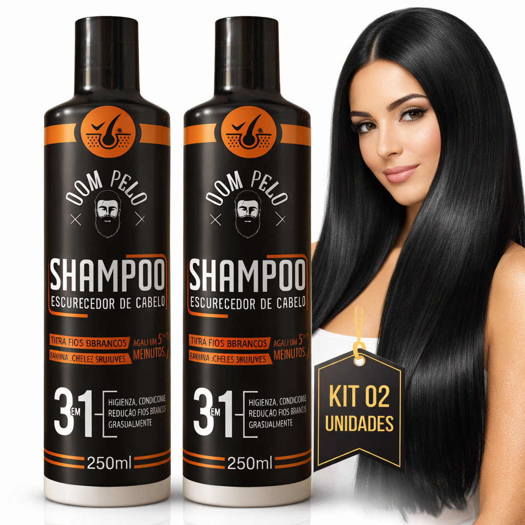 Shampoo Escurecedor Para Cabelos Grisalhos Brancos Pretos Cor Intensa Hidratação profunda Dom Pelo