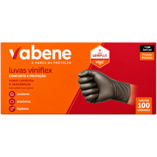 Luva VinilFlex Preta TPE Vabene Sem Pó 100 Unidades P M G GG