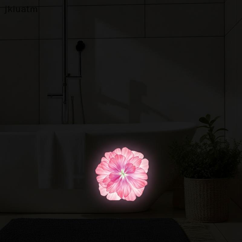 [jkiuatm] Stier Luminoso Removível Rosa Floral Design Que Brilha No Escuro Decalques De Parede Autoadesivos Para Banheir