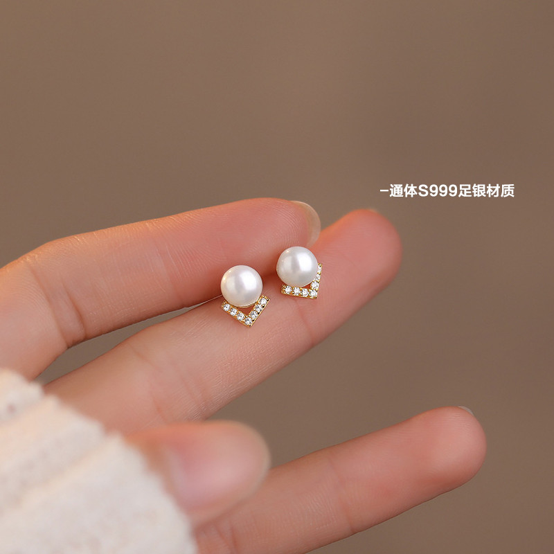S999 prata pura diamante pérola brincos feminino nicho Design High-End luz brincos de luxo elegante brincos de prata est