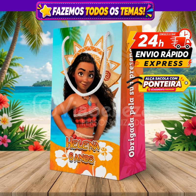 🛍️ Sacolinhas Surpresa Personalizada Lembrancinha de Aniversário Moana Adulta Festa Infantil