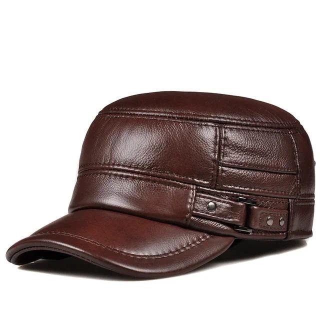 Boné de Couro Genuine de Inverno para Homens, Bonés Planos, Chapéu Militar Elegante, Boné de Beisebol Vintage Britânico