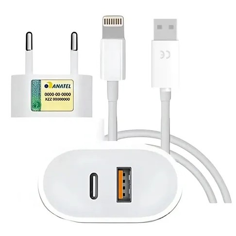 **Carregador Turbo Duplo 40w Usb Tipo C Compatível com iPhone 8 X Xr 11 12 13 14 Pro Max Dtimp